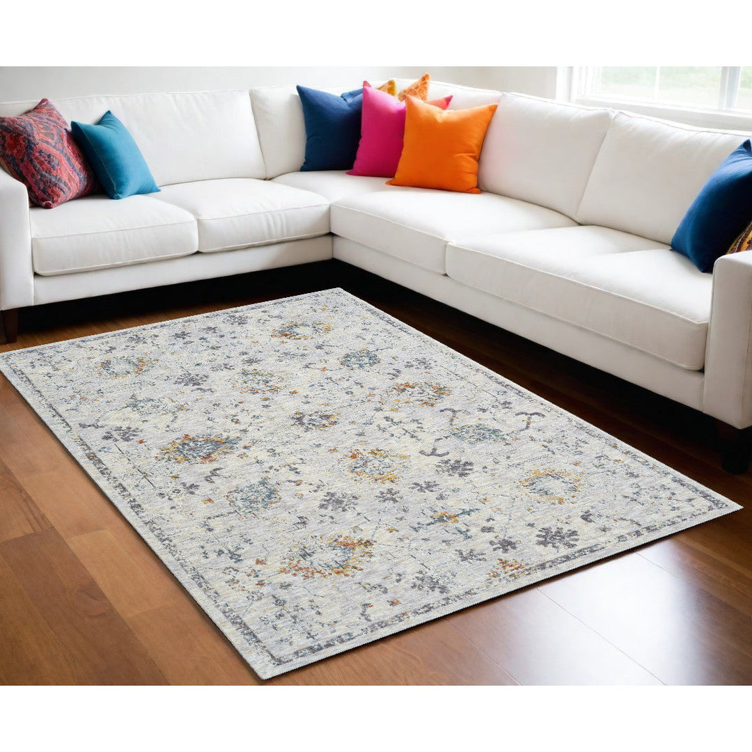 8 Runner Ivory and Blue Floral Runner Rug Image 7