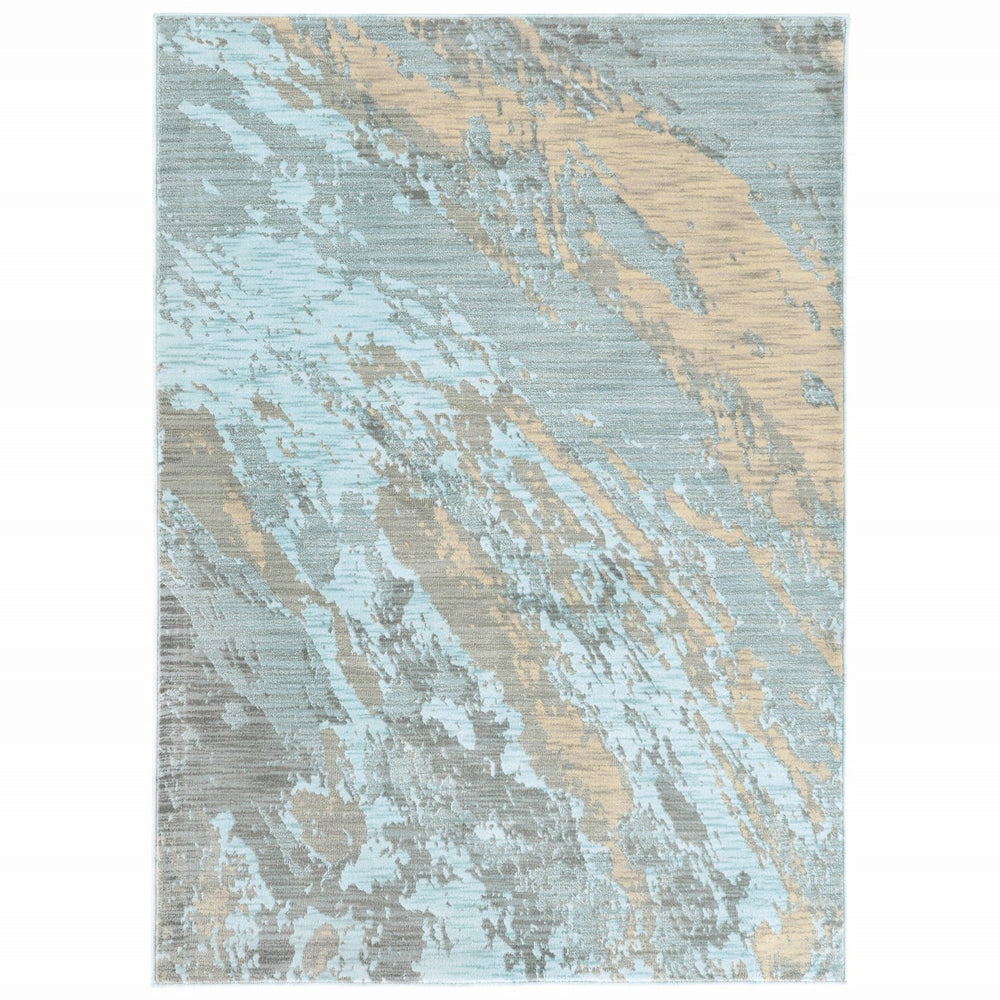 5X8 Blue And Gray Abstract Impasto Area Rug Image 2