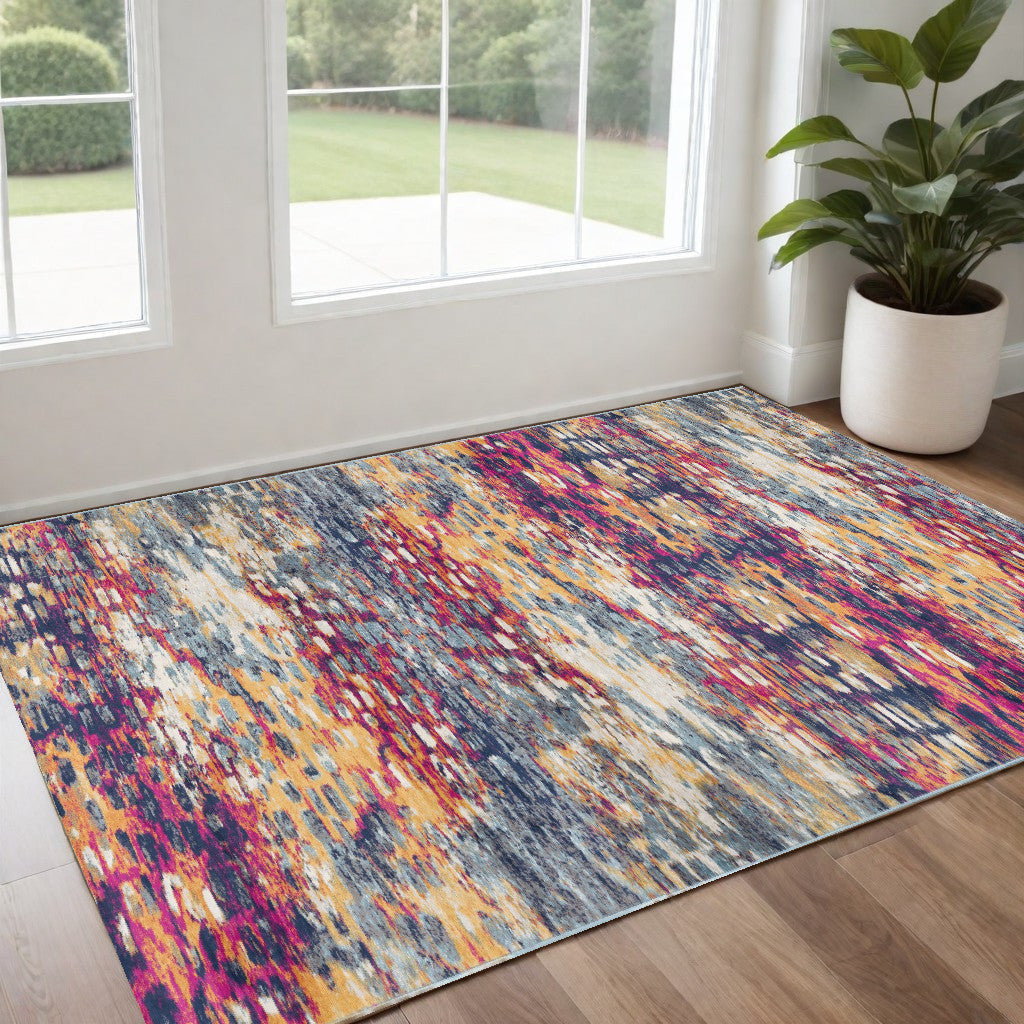 4 x 6 Teal and Gold Abstract Washable Area Rug Image 6