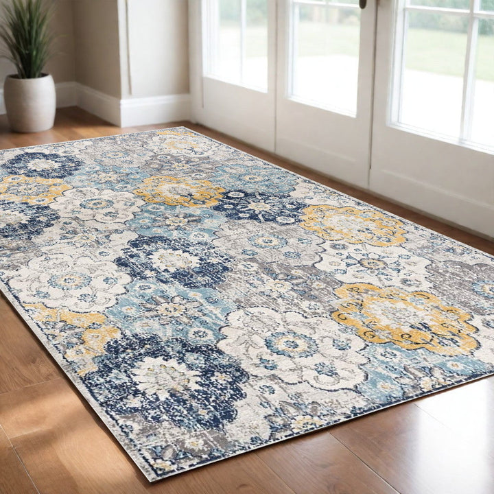 15 Runner Blue and Yellow Floral Runner Rug Image 6