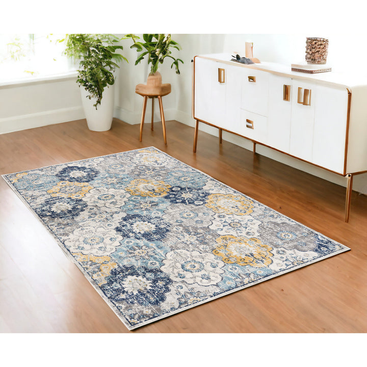 15 Runner Blue and Yellow Floral Runner Rug Image 11