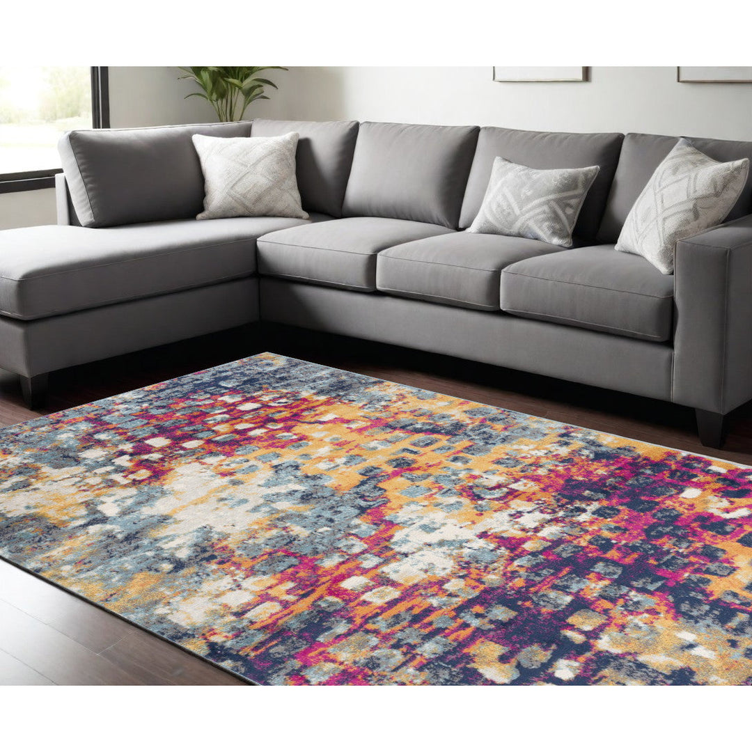 4 x 6 Teal and Gold Abstract Washable Area Rug Image 10