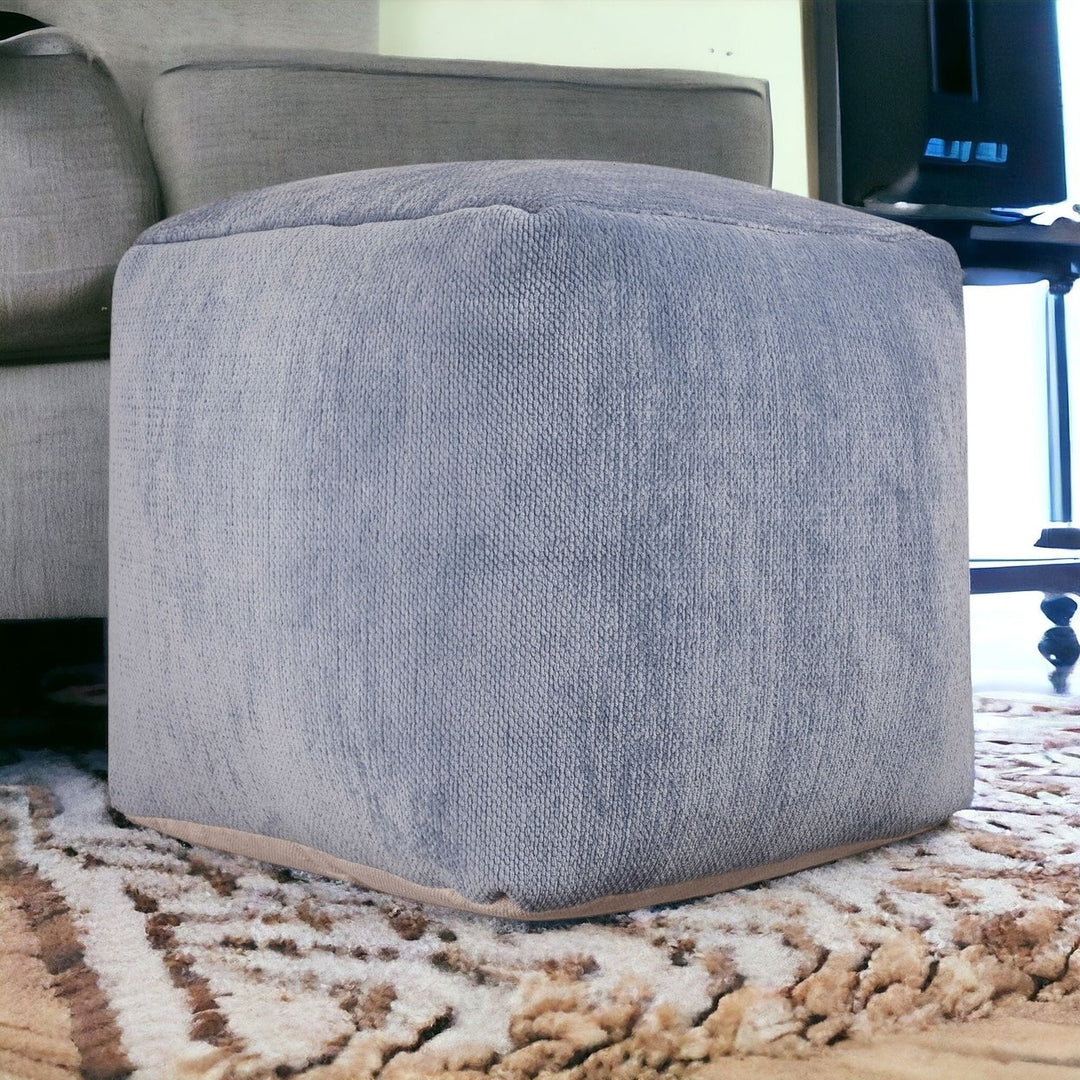 18" Gray Chenille Cube Pouf Ottoman Image 4