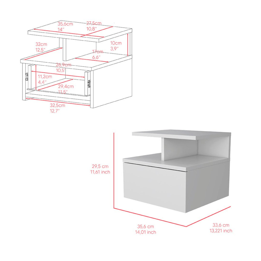 12" White One Drawer Faux Wood Floating Nightstand Image 3