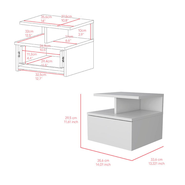 12" White One Drawer Faux Wood Floating Nightstand Image 3