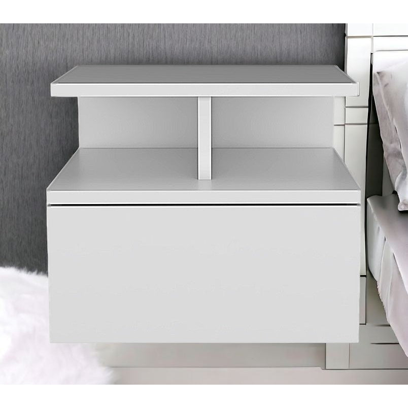 12" White One Drawer Faux Wood Floating Nightstand Image 10