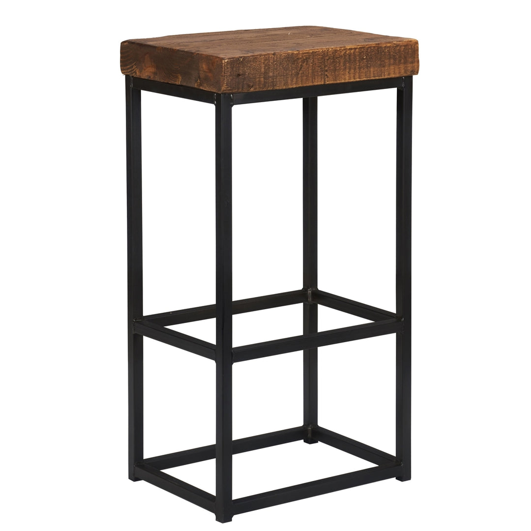 " Brown And Black Metal Backless Bar Height Bar Chair Image 1