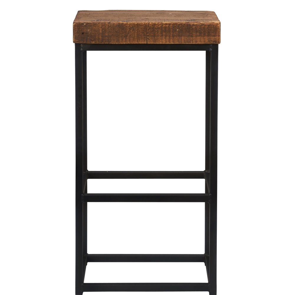 " Brown And Black Metal Backless Bar Height Bar Chair Image 2