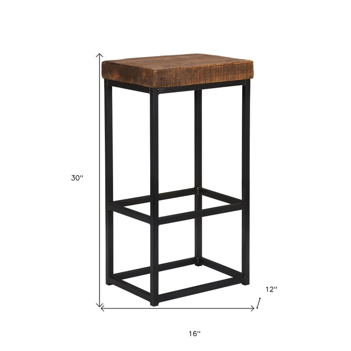 " Brown And Black Metal Backless Bar Height Bar Chair Image 6