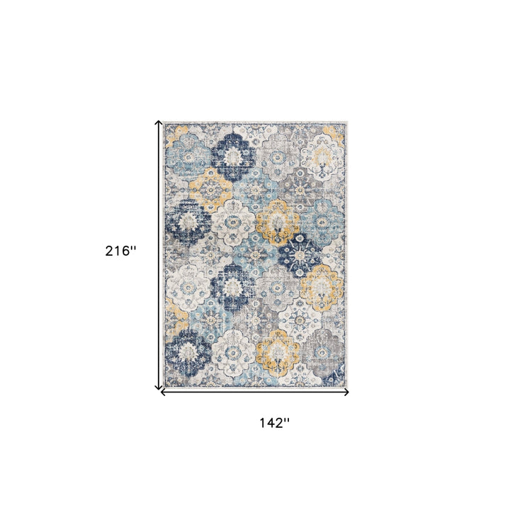 12 X 18 Blue and Yellow Floral Washable Non Skid Area Rug Image 1