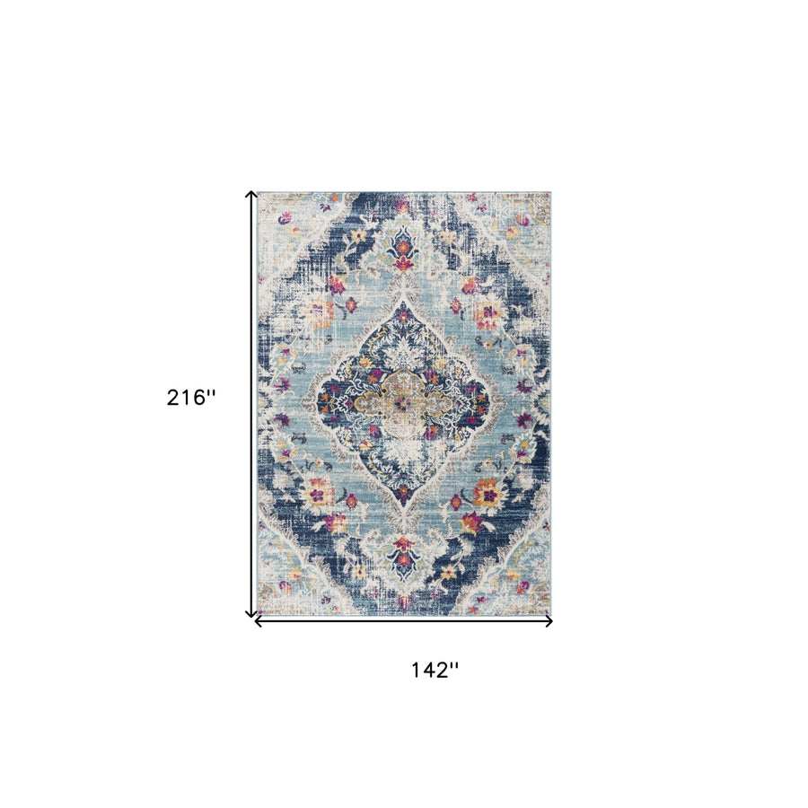 12 X 18 Blue Oriental Washable Non Skid Area Rug Image 1