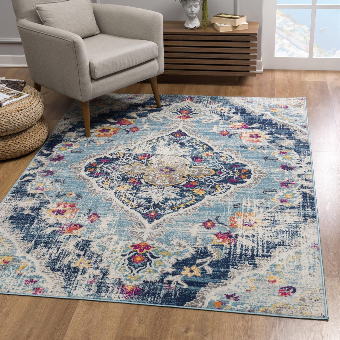 12 X 18 Blue Oriental Washable Non Skid Area Rug Image 3