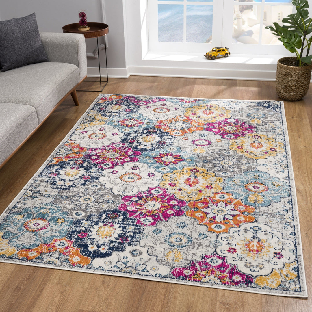 12 X 18 Rust Floral Washable Non Skid Area Rug Image 3