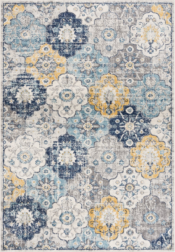 12 X 18 Blue and Yellow Floral Washable Non Skid Area Rug Image 7