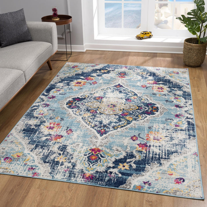 12 X 18 Blue Oriental Washable Non Skid Area Rug Image 8