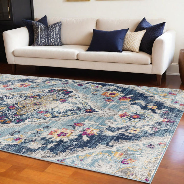 12 X 18 Blue Oriental Washable Non Skid Area Rug Image 11