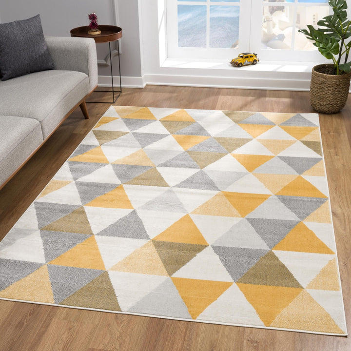 12 X 18 Yellow Geometric Washable Non Skid Area Rug Image 4