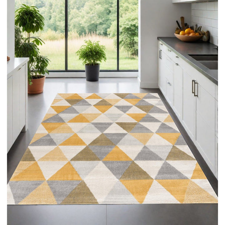 12 X 18 Yellow Geometric Washable Non Skid Area Rug Image 11