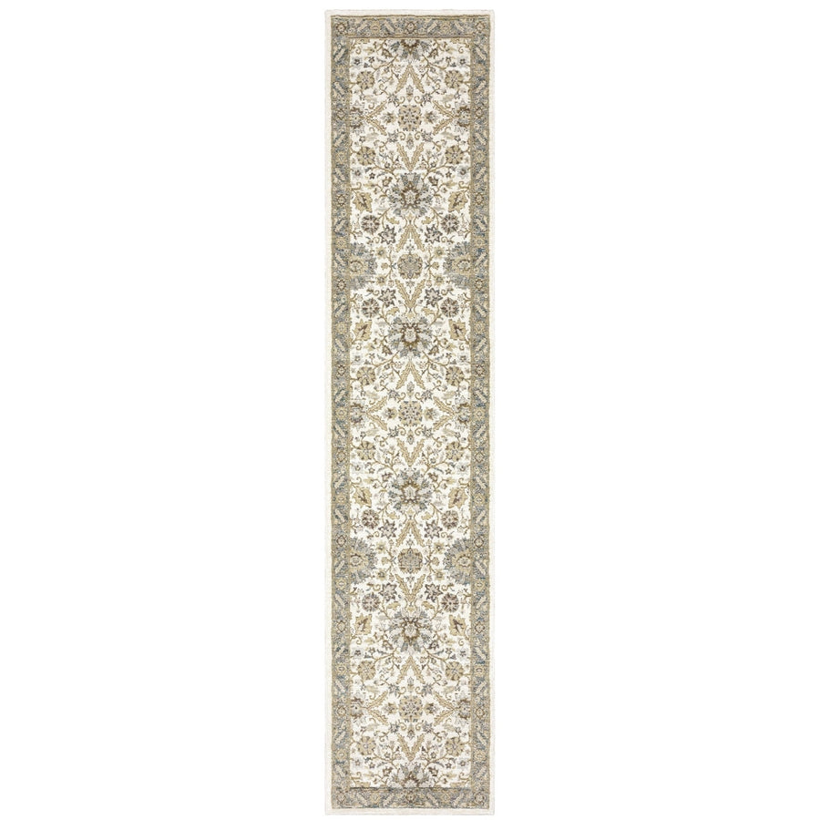 12 Runner Gray and Ivory Oriental Power Loom Runner Rug Image 1