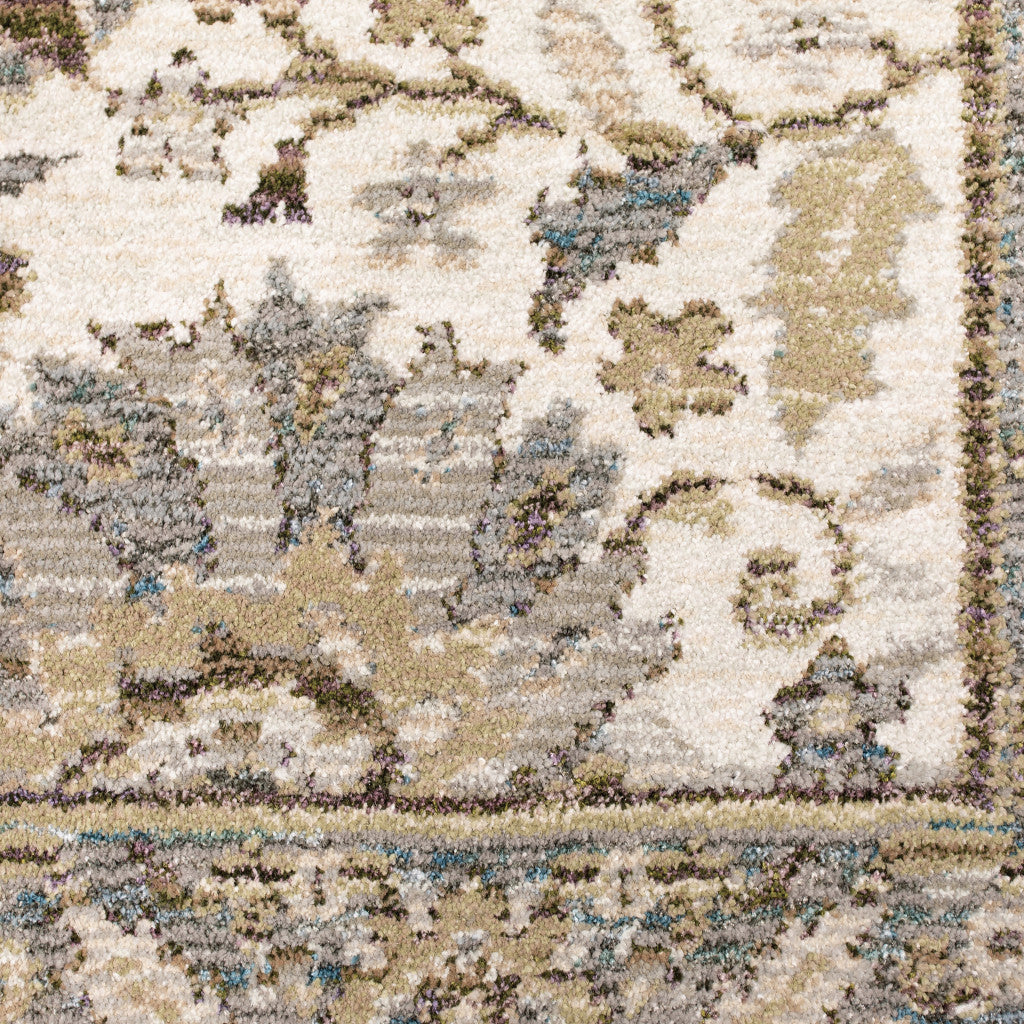 12 Runner Gray and Ivory Oriental Power Loom Runner Rug Image 3