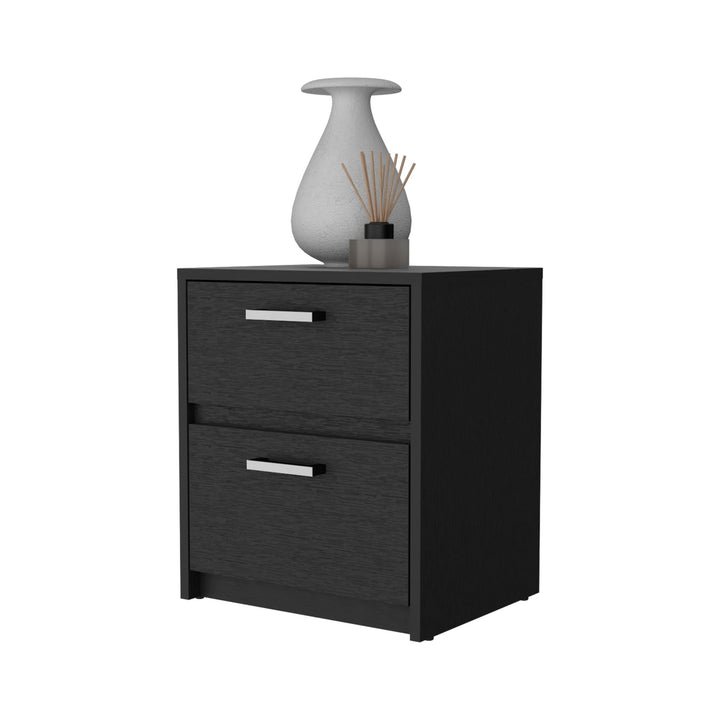 19" Black Two Drawer Nightstand With Integrated Tech Image 3