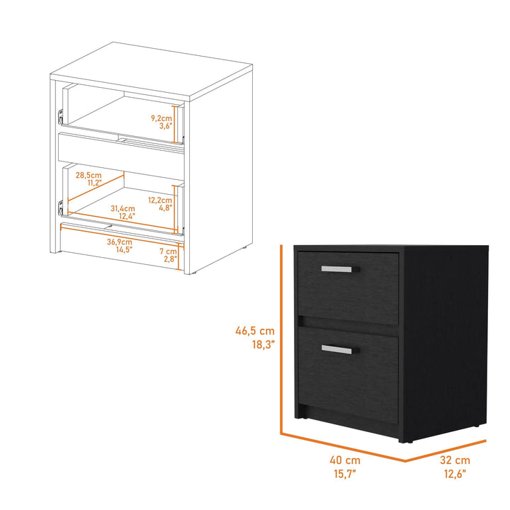 19" Black Two Drawer Nightstand With Integrated Tech Image 4