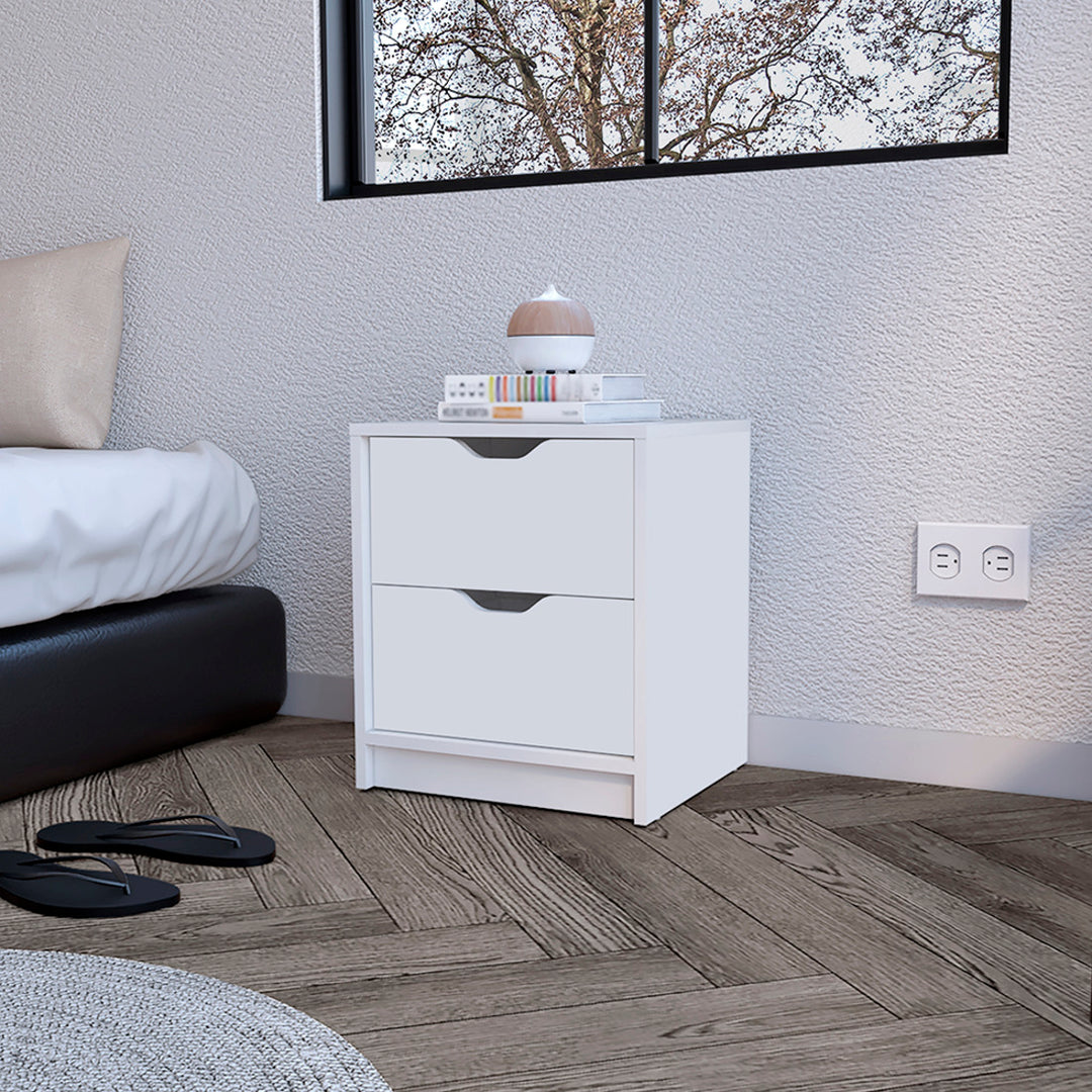 19" White Two Drawer Faux Wood Nightstand Image 3