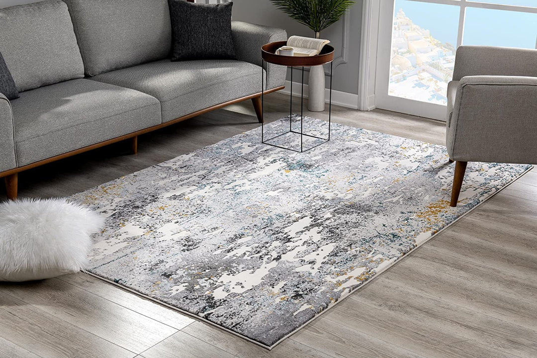 2 X 10 Grey And White Abstract Power Loom Stain Resistant Area Rug Image 3