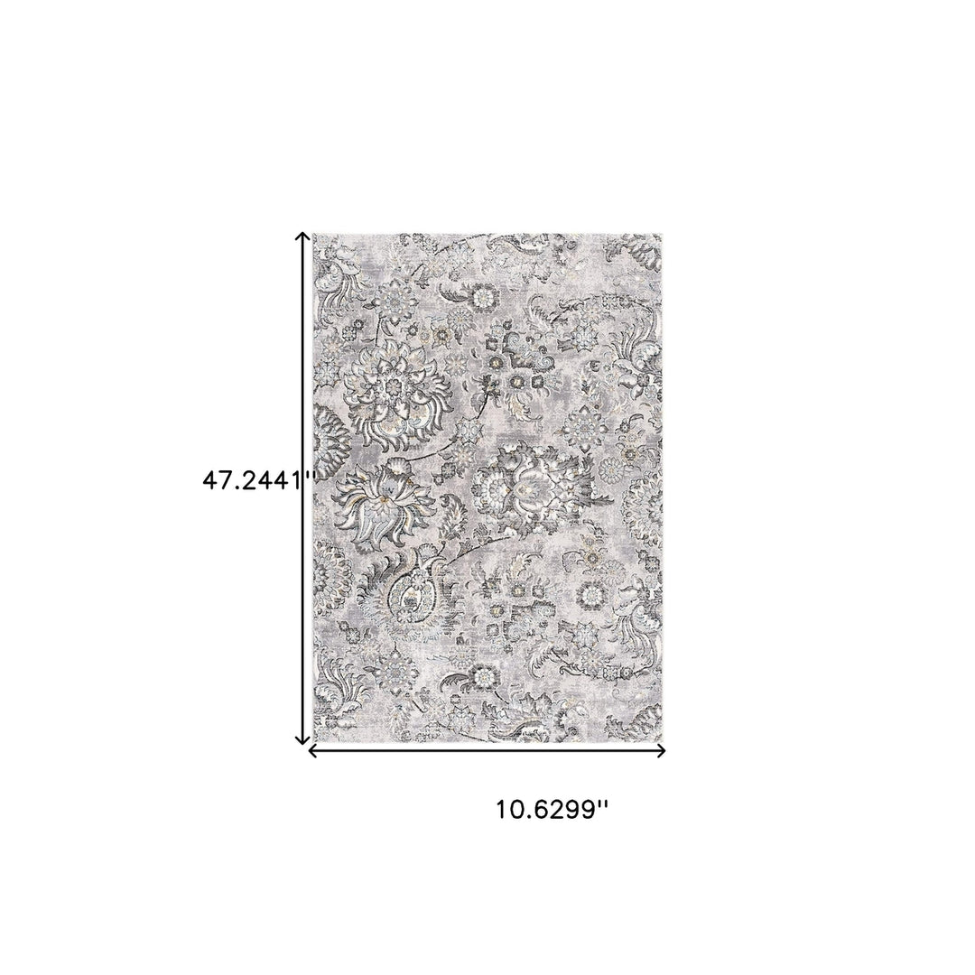 2 X 10 Grey Floral Power Loom Stain Resistant Area Rug Image 6