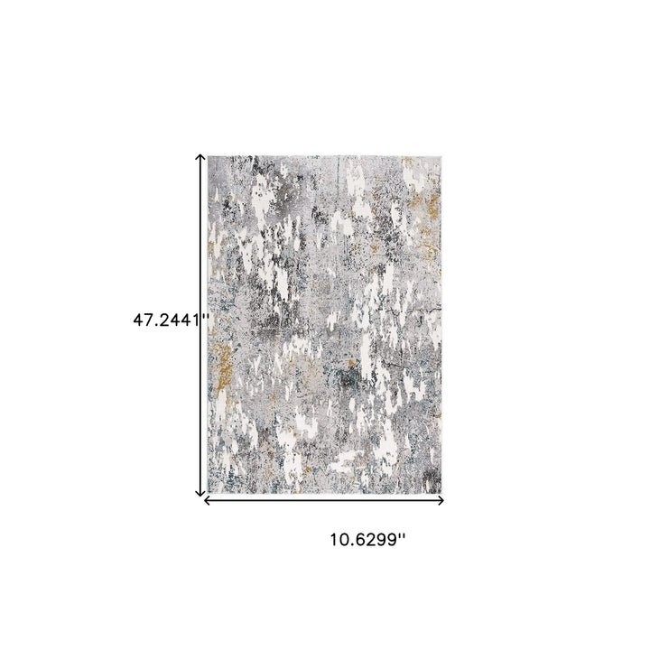 2 X 10 Grey And White Abstract Power Loom Stain Resistant Area Rug Image 7