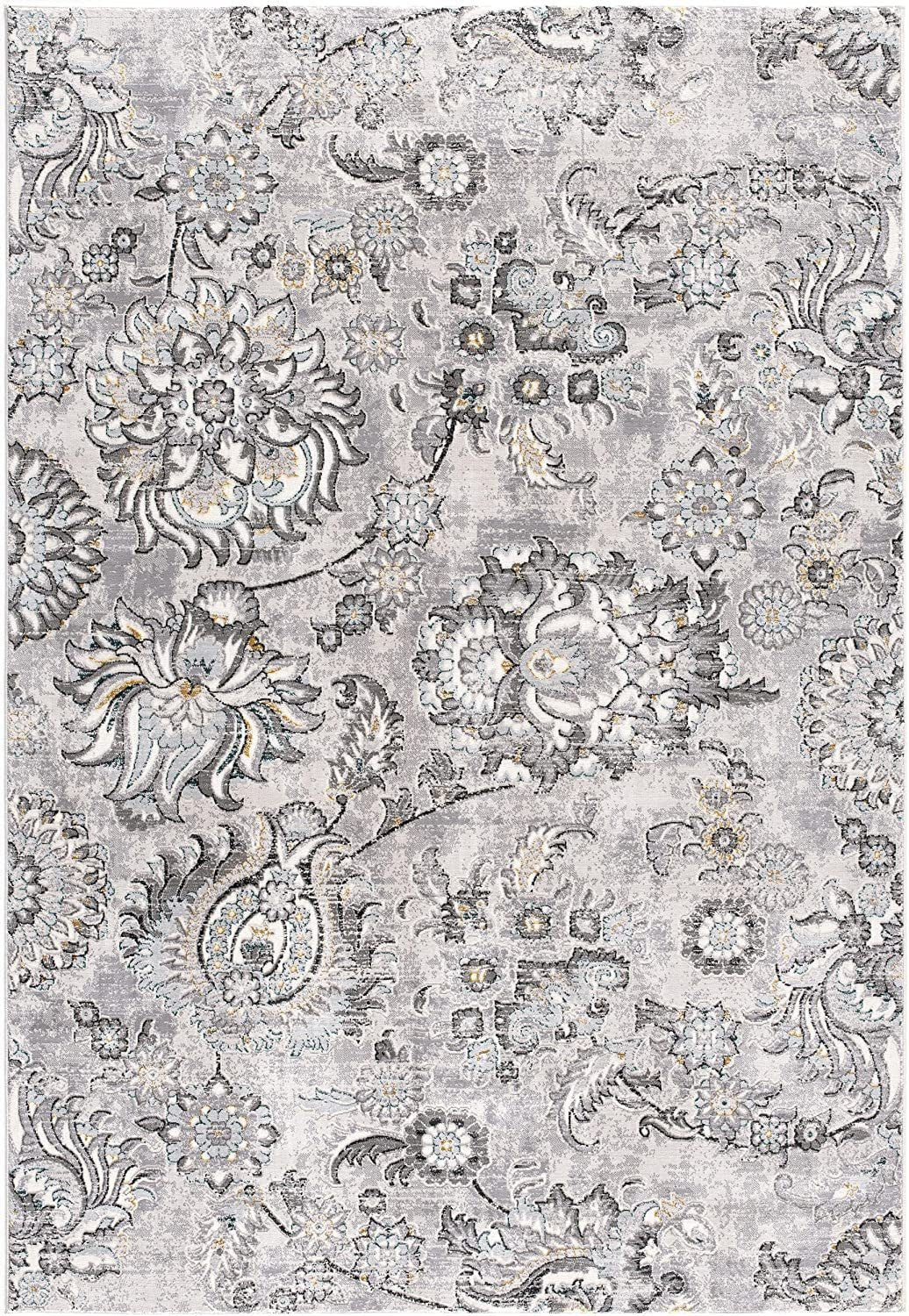 2 X 13 Grey Floral Power Loom Stain Resistant Area Rug Image 1