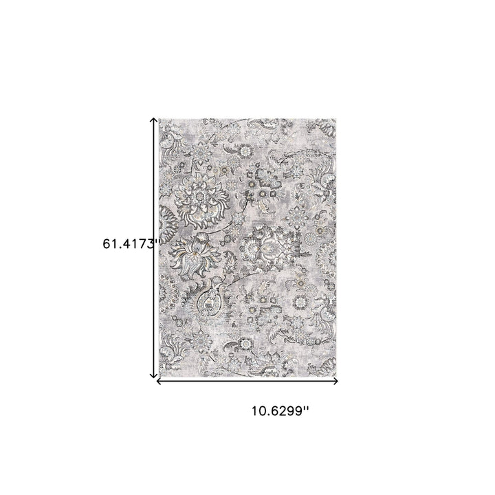 2 X 13 Grey Floral Power Loom Stain Resistant Area Rug Image 6