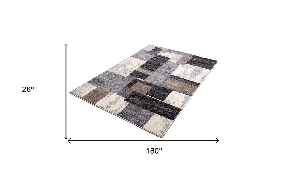 2 X 15 Brown Geometric Power Loom Stain Resistant Area Rug Image 2