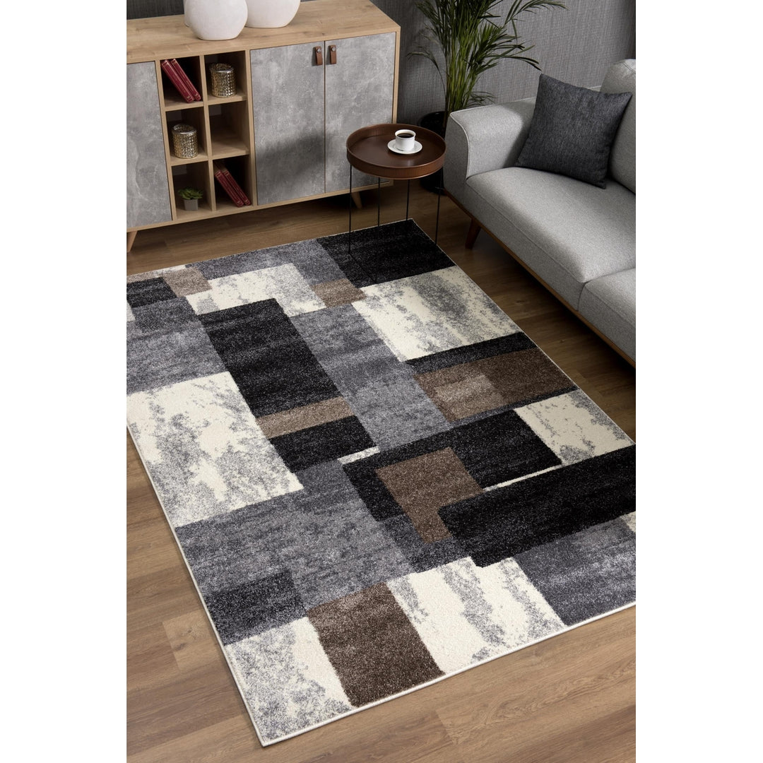 2 X 15 Brown Geometric Power Loom Stain Resistant Area Rug Image 4