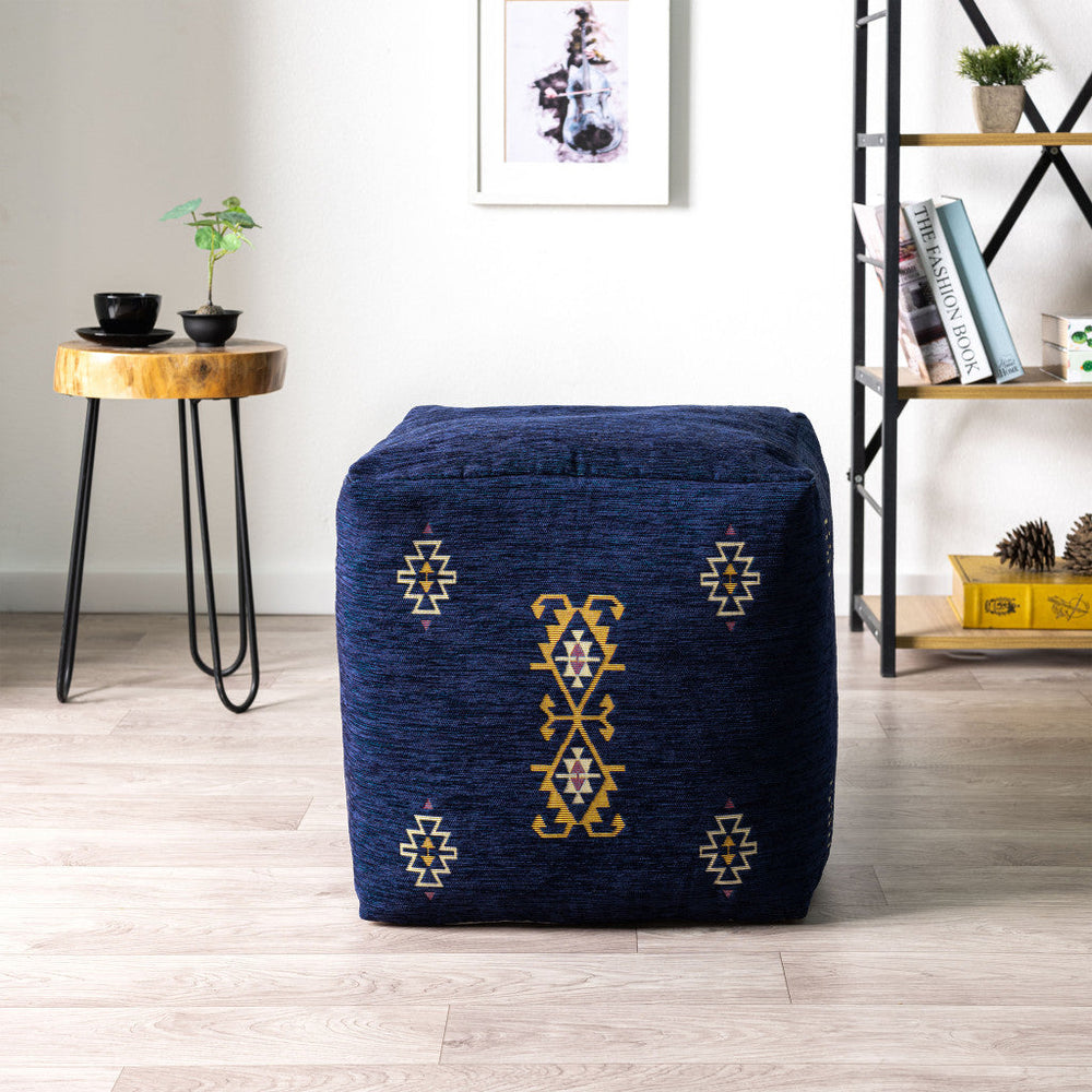 18" Blue Polyester Blend Ottoman Image 2