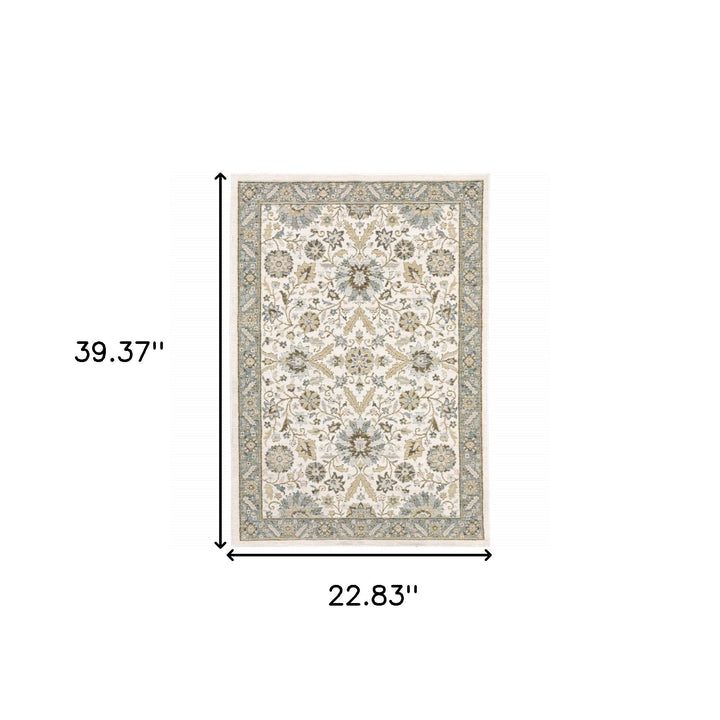 2 x 3 Gray and Ivory Oriental Power Loom Area Rug Image 5