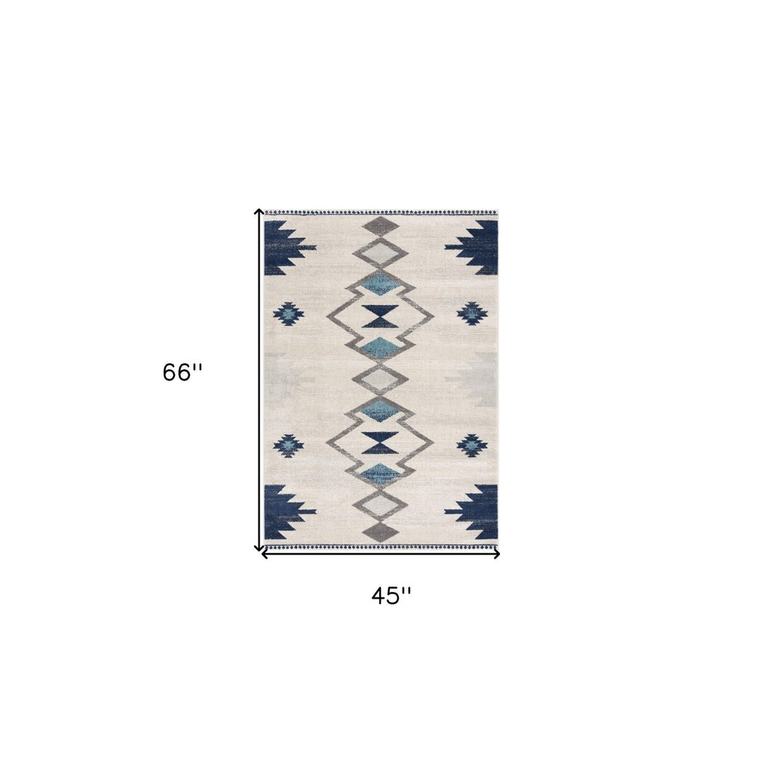 2 X 4 Blue and Ivory Southwestern Area Rug Image 10