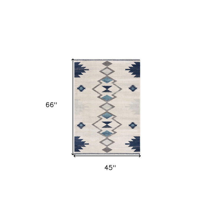 2 X 4 Blue and Ivory Southwestern Area Rug Image 10