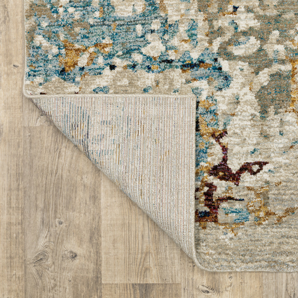 2 x 3 Blue and Beige Abstract Power Loom Area Rug Image 6