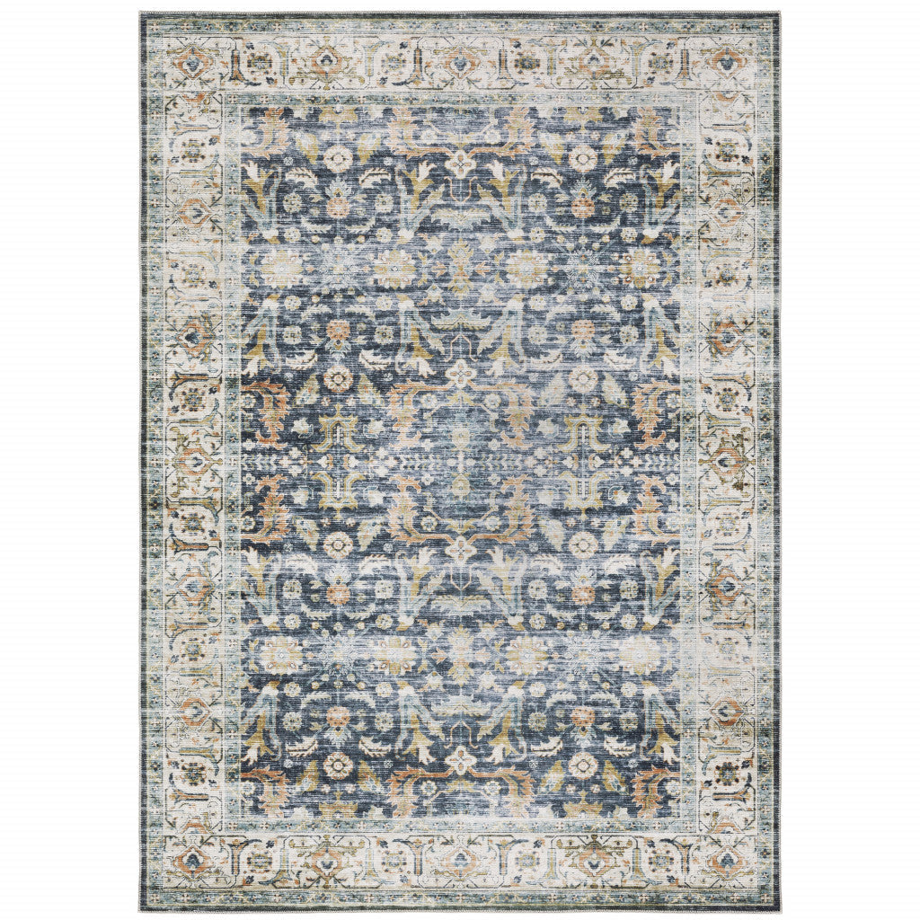 2 X 3 Blue Gold Rust Ivory And Olive Oriental Printed Stain Resistant Non Skid Area Rug Image 1