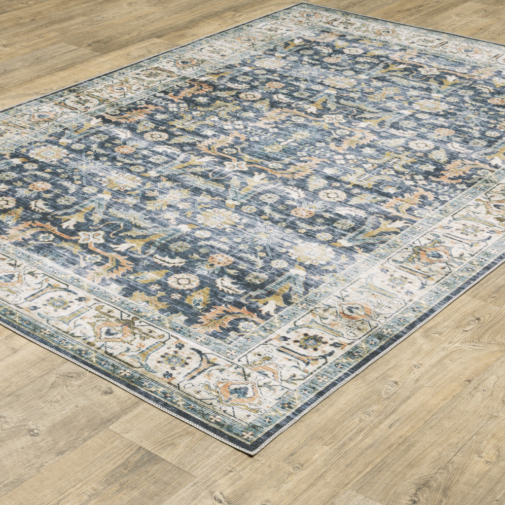 2 X 3 Blue Gold Rust Ivory And Olive Oriental Printed Stain Resistant Non Skid Area Rug Image 4