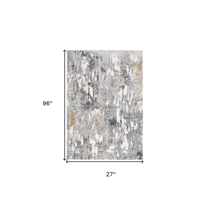 2 X 8 Grey And White Abstract Power Loom Stain Resistant Area Rug Image 7