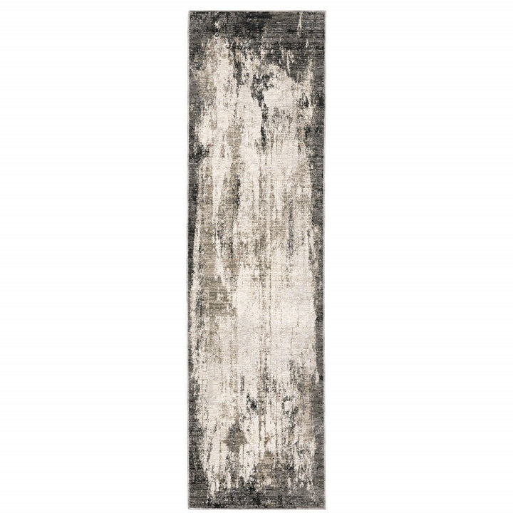 2 X 8 Grey Ivory Charcoal Tan Black And Beige Abstract Power Loom Stain Resistant Runner Rug Image 1