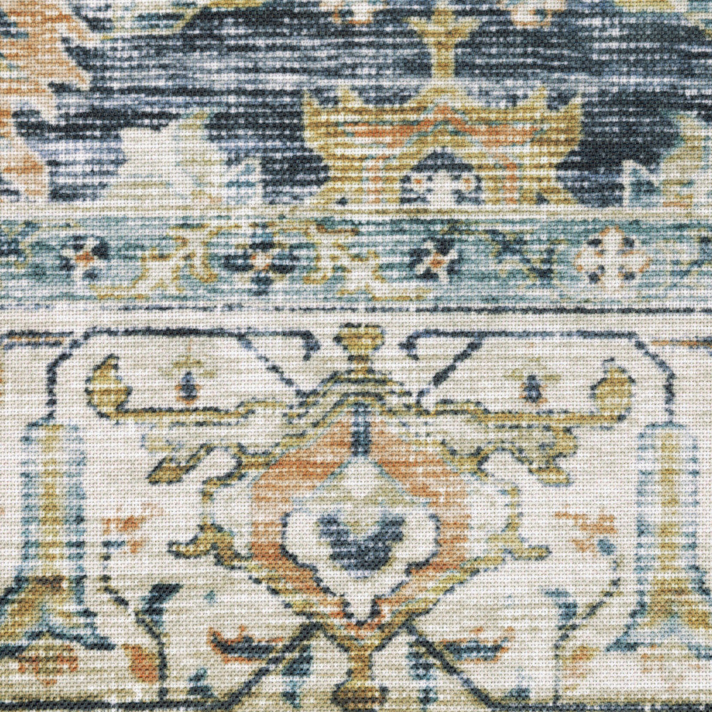 2 X 3 Blue Gold Rust Ivory And Olive Oriental Printed Stain Resistant Non Skid Area Rug Image 7