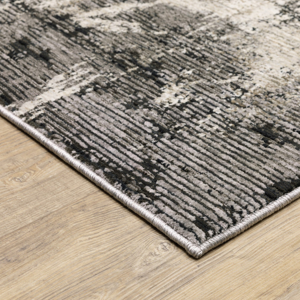 2 X 8 Grey Ivory Charcoal Tan Black And Beige Abstract Power Loom Stain Resistant Runner Rug Image 2