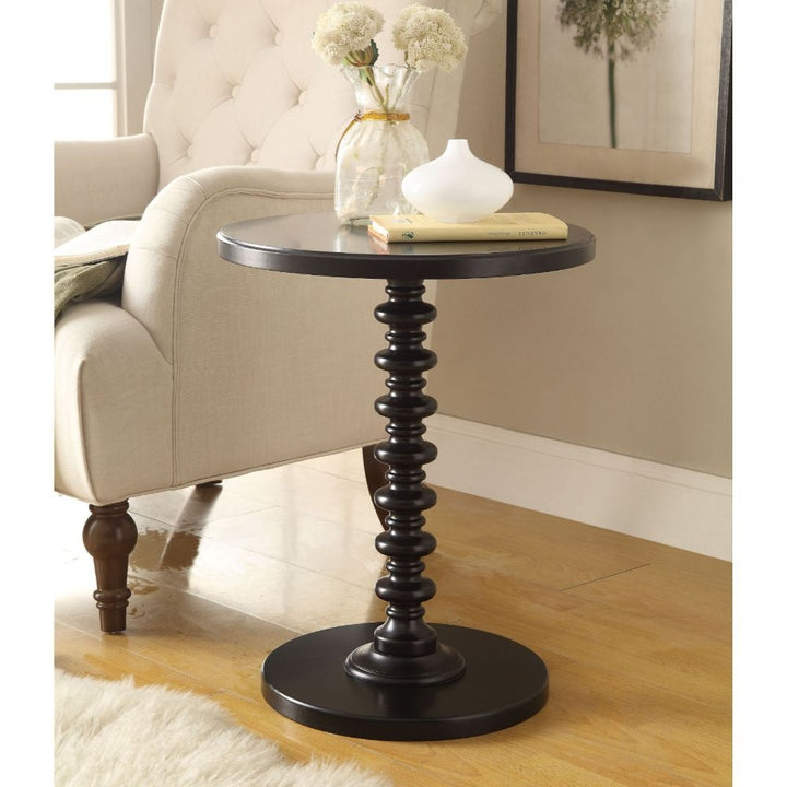 22" Black Solid Wood Round End Table Image 3