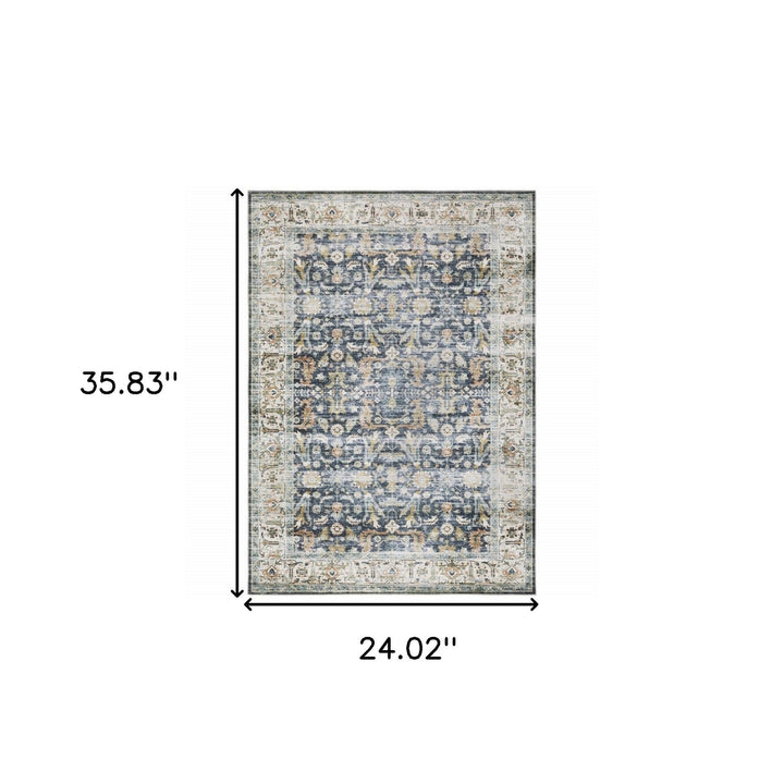 2 X 3 Blue Gold Rust Ivory And Olive Oriental Printed Stain Resistant Non Skid Area Rug Image 10