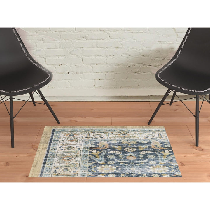 2 X 3 Blue Gold Rust Ivory And Olive Oriental Printed Stain Resistant Non Skid Area Rug Image 11