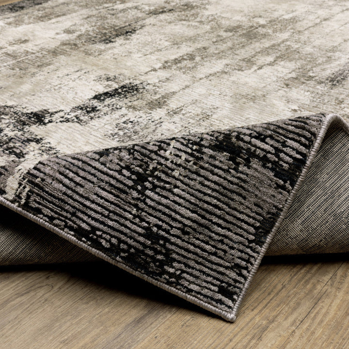 2 X 8 Grey Ivory Charcoal Tan Black And Beige Abstract Power Loom Stain Resistant Runner Rug Image 9