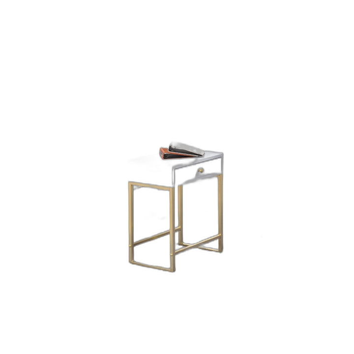 24" Gold And White Solid Wood End Table With Drawer Image 4